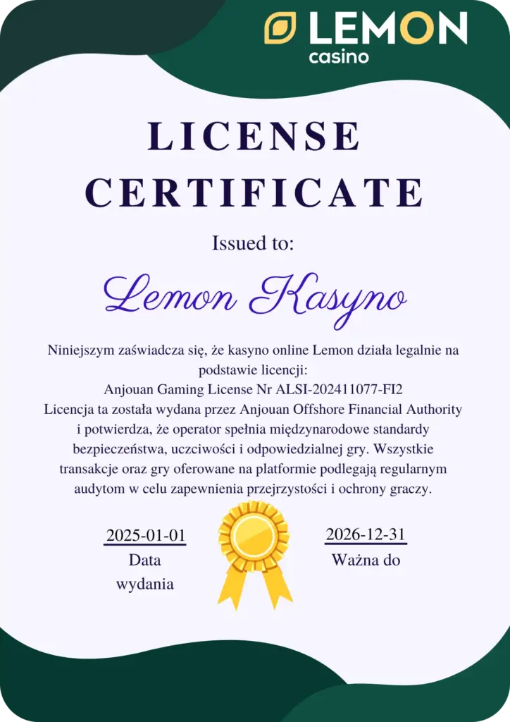 Licencję Kasyna Lemon