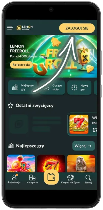 Lemon Casino Kliknięcie przycisku „Login"